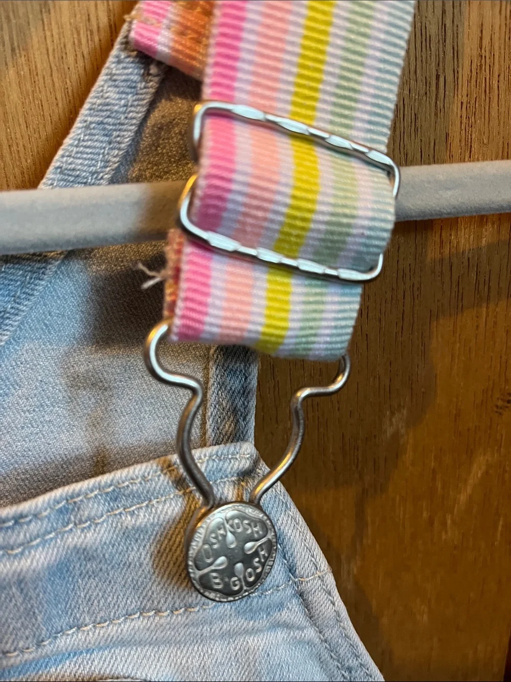 OshKosh B'gosh Light Blue Denim Shortalls with Rainbow-Strap Details